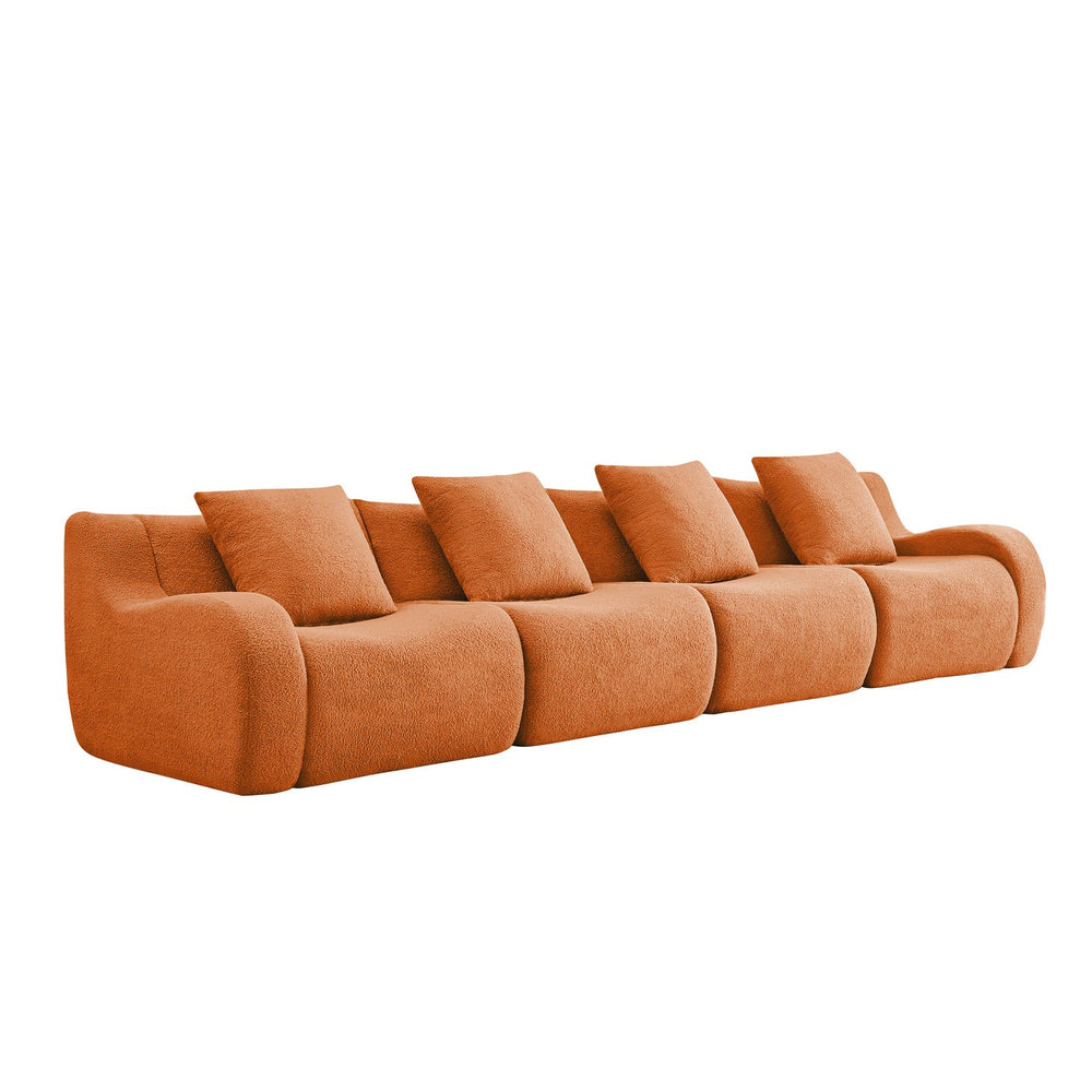 English Elm 4-Seat Boneless Sofa with Plush Teddy Fabric, No Assembly, Curved Armrests, Anti-Slip, Durable Fill Orange W714S01453