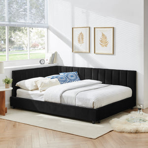 English Elm Full Size Upholstered Tufted Bed Frame In Luxurious Black Velvet - Stylish Sofa Bed With Armrests W487S00331