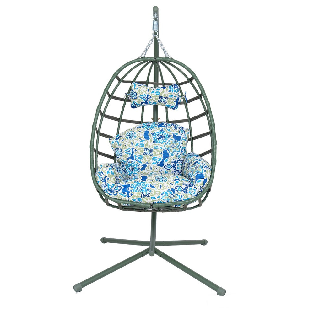 English Elm Egg Hanging Chair with Stand Pe Rattan Swing Seat Washable Cushion 350lb Capacity T5880P497441