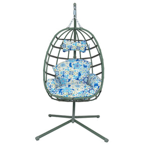 English Elm Egg Hanging Chair with Stand Pe Rattan Swing Seat Washable Cushion 350lb Capacity T5880P497441