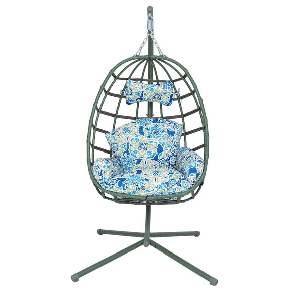 English Elm Egg Hanging Chair with Stand Pe Rattan Swing Seat Washable Cushion 350lb Capacity T5880P497441