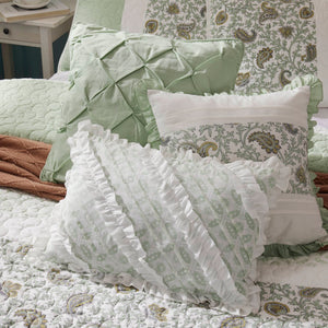 English Elm 6 Cotton Percale Quilt Set Full/Queen with 3 Decorative Pillows Breathable Printed Cotton Blend Comfort Sage Green 22.83 L x 17.72 W x 7.09 H B035P294112