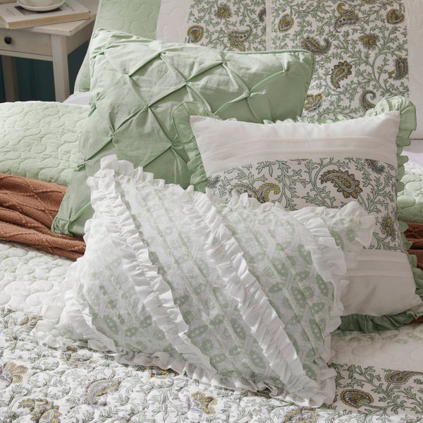 English Elm 6 Cotton Percale Quilt Set Full/Queen with 3 Decorative Pillows Breathable Printed Cotton Blend Comfort Sage Green 22.83 L x 17.72 W x 7.09 H B035P294112