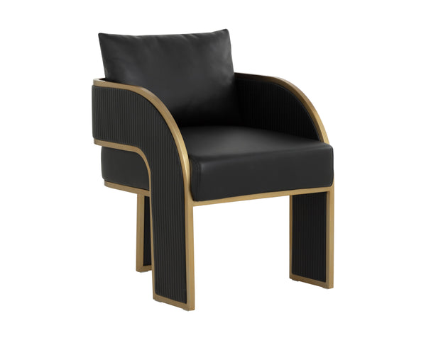 Sunpan Baz Dining Armchair - Bold Napa Black Faux Leather With Gold Stainless Steel Accents & Chic Design Black Faux Leather 111780