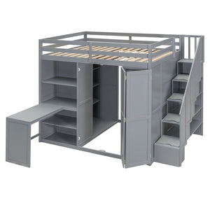 English Elm Full Size Loft Bed with Wardrobe Desk and Shelving for Modern Teen Bedroom Gray LT000679AAE-1