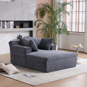 English Elm Oversized Corduroy Chaise Longue Sofa Bed — Modern Deep-Seat Sleeper with Armrests & Pillows for Compact Spaces Grey W1752P264710