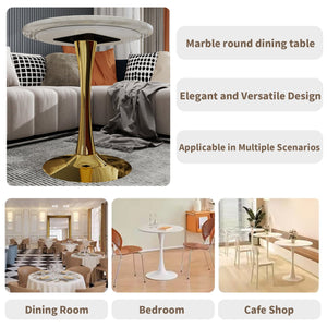 English Elm Marble-Top Round Side Table With Gold Pedestal Base - Modern Glam Design For Living Spaces & Entryways W1935P353524