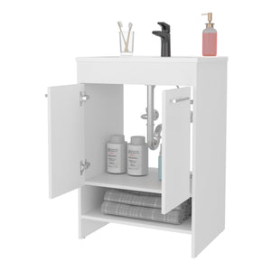 English Elm White 2-Door Bathroom Vanity with Open Shelves, Bright White Finish, Modern Clean Look for Small Spaces B062P355531