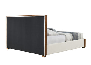 English Elm Kaleea Eastern King Bed Beige Chenille Channel Tufted Headboard Walnut Wood Frame B2756S00039