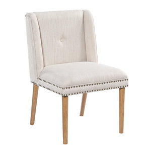 English Elm Light Luxury Rivet Trim Linen Upholstered Dining Chairs Rubberwood Tufted Set Beige+Natural N768P403745N