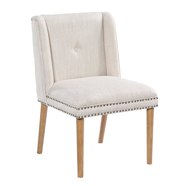 English Elm Light Luxury Rivet Trim Linen Upholstered Dining Chairs Rubberwood Tufted Set Beige+Natural N768P403745N