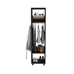 English Elm Cluster 63" Tall Wardrobe with Mirror, Shelves, Casters & Hanging Rod for Compact Room Organization Black 42.2 L x 23.3 W x 6 H B200P240237