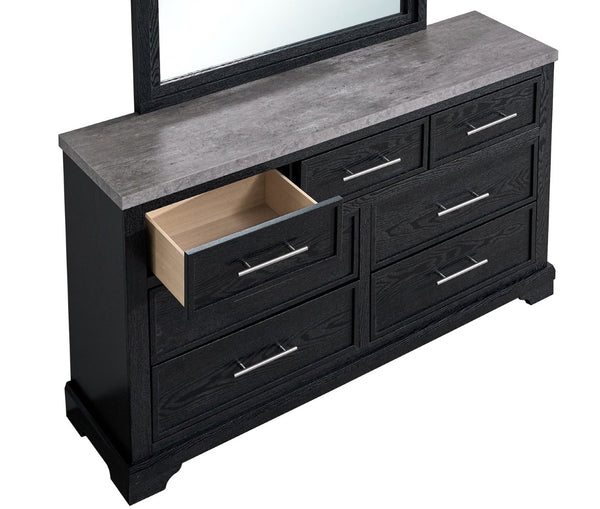 English Elm Grande Six Drawer Dresser Black Laminate Faux Granite Top with Chrome Hardware B078P497910