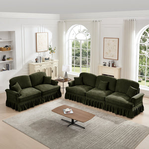 English Elm Classic Modular 2-Piece Sofa Set: Elegant Flared Arm Design With Detachable Ruffled Skirts, Green W3041S00269