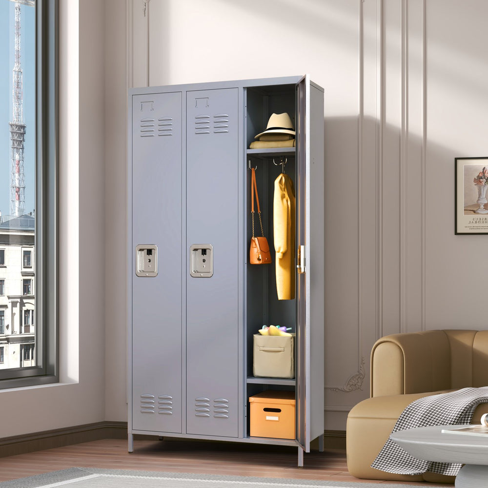 English Elm 3 Door 72"H metal lockers with locks — durable steel storage cabinet for gym, office, school security and organization T2398P151995