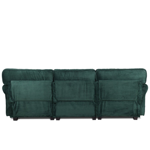English Elm 94" Corduroy Three Seater Sofa Deep Cushioned Solid Wood Frame Modern Living Room Couch Dark Green W2715S00007