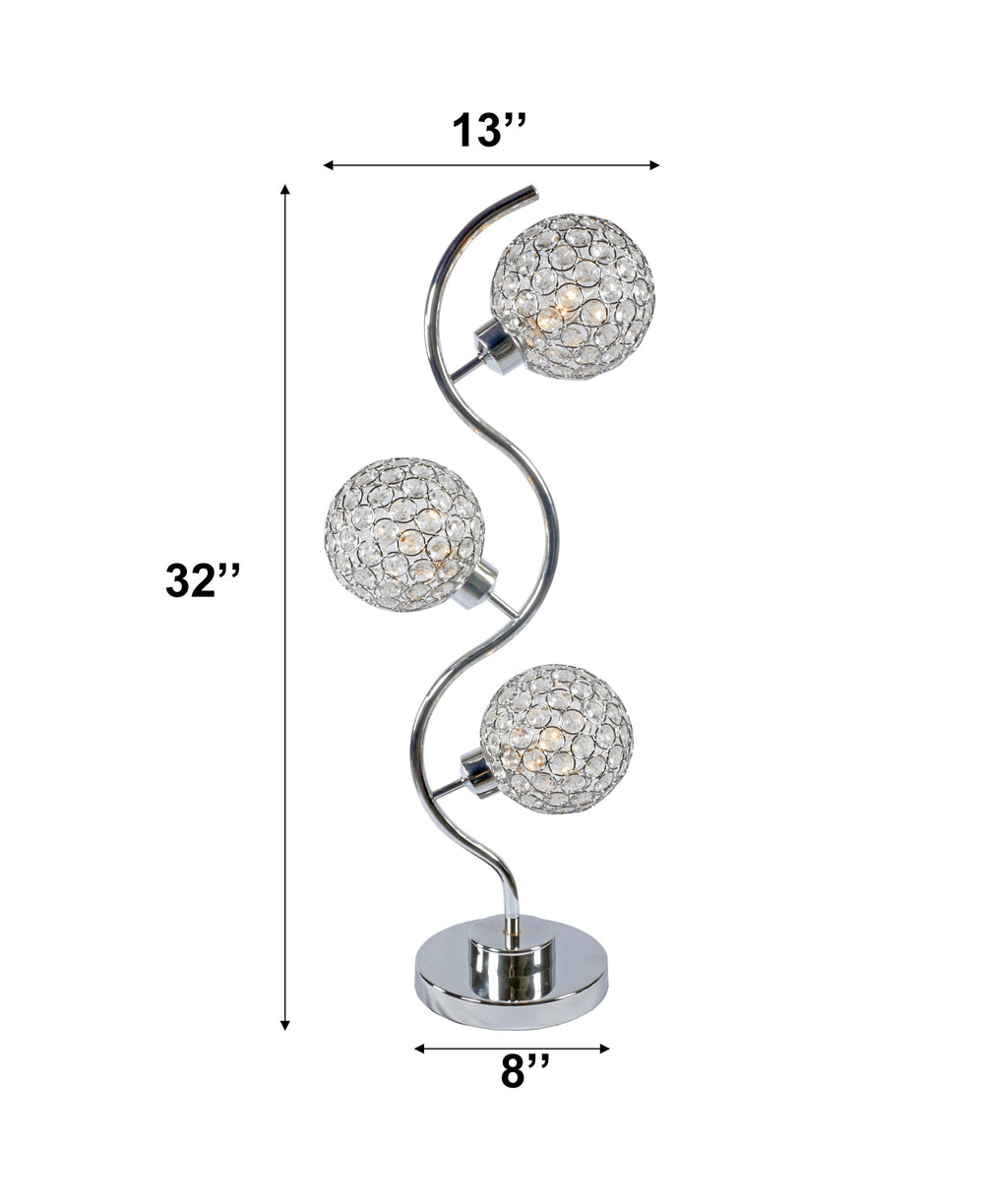 English Elm Elegant Crystal Globe Table Lamp with Triple Crystal Shades, Wavy Chrome Frame, Touch Dimmer, 32" tall B080P323126
