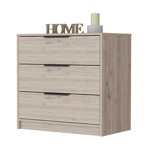 English Elm Washington Dark-Brown Three Drawer Dresser with Black Handles Rustic-Contemporary Storage Chest B128P148841