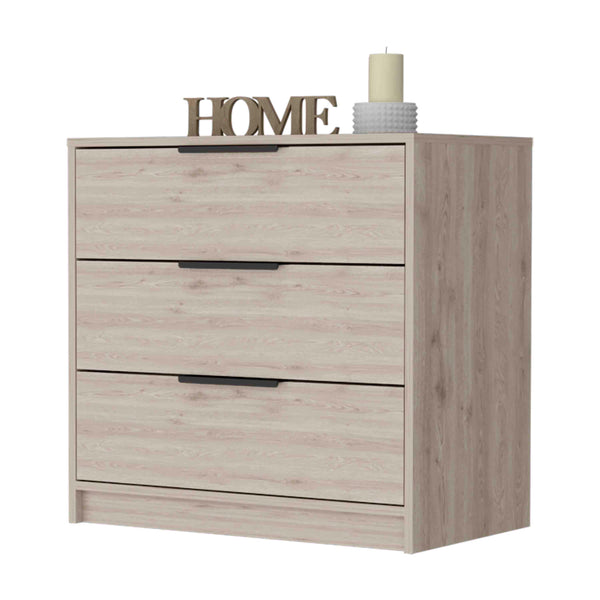 English Elm Washington Dark-Brown Three Drawer Dresser with Black Handles Rustic-Contemporary Storage Chest B128P148841