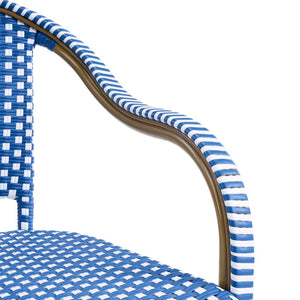 English Elm Outdoor Woven Rattan Bistro Armchairs Set of 2 Aluminum Frame Patio Cafe Seating Blue,Natural+White N768P386559N