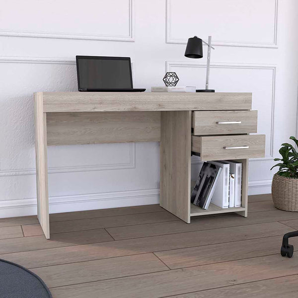 English Elm Ibare Compact Two-Drawer Computer Desk with Lower Shelf, 47.2" Wide Gray Particleboard Surface B07091873