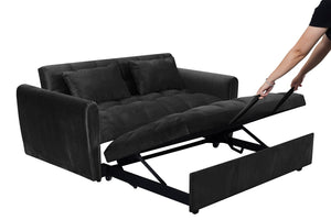 English Elm 65-inch Velvet Convertible Futon Sofa Bed with Adjustable Back for Living Room Black W2564S00071