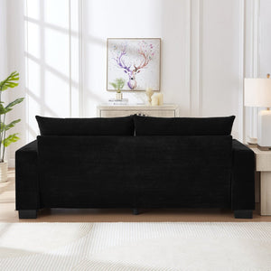 English Elm 78"corduroy Plush Three Seat Sofa with Usb Ports Cup Holders Deep Cushions Apartment Black W3705P455916