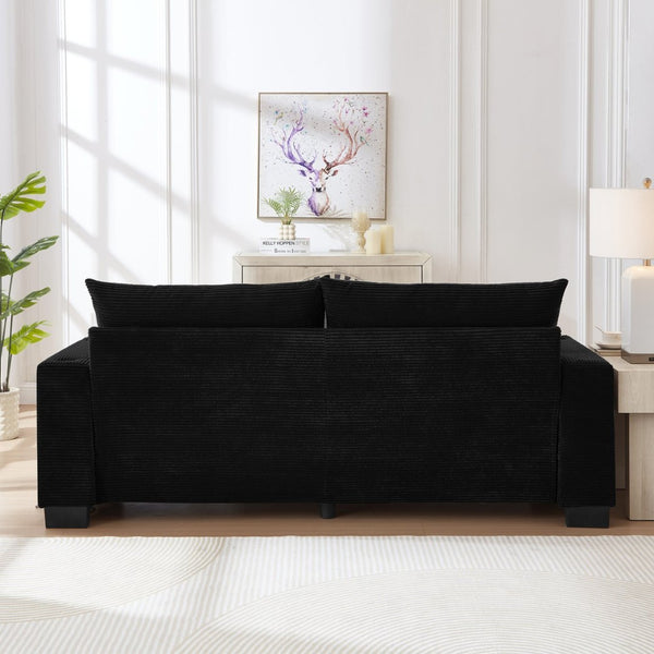 English Elm 78"corduroy Plush Three Seat Sofa with Usb Ports Cup Holders Deep Cushions Apartment Black W3705P455916