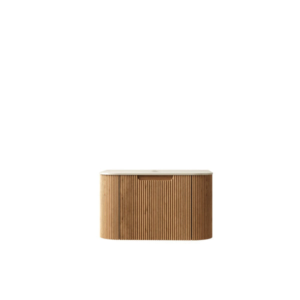 English Elm Dina Floating Bathroom Vanity Plywood Cabinet Sintered Stone Top Natural Wood Grain W2615P338021