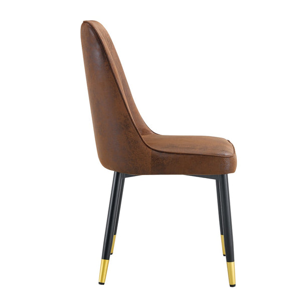 English Elm Brown Velvet Dining Chair Set of Two with Black Metal Legs and Gold Accent Detail W1151P211986