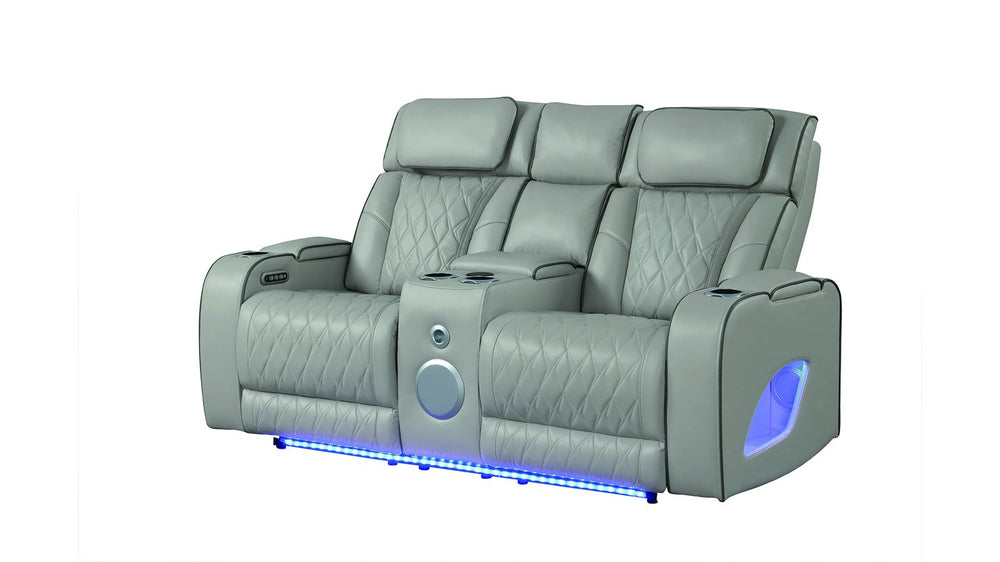 English Elm Fortuner Gray Loveseat Power Recliner with Massage, LED Lighting, Bluetooth Speakers, USB Ports and Console B009P287713