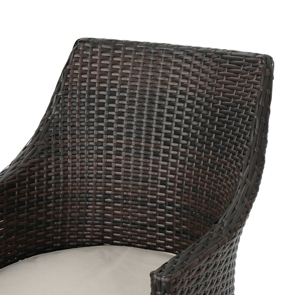 English Elm Christopher Knight Home® - HILLHURST Woven Rattan Outdoor Chair Set of 2 with Water-Resistant Cushions, Weatherproof Metal Frame Brown 61563.00MBRN