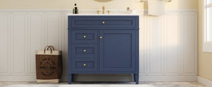 English Elm 36'' Modern Bathroom Vanity With Ceramic Top, 2 Drawers & Tip-Out Storage For Stylish Organization N710P230246C