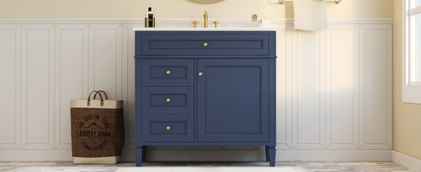 English Elm 36'' Modern Bathroom Vanity With Ceramic Top, 2 Drawers & Tip-Out Storage For Stylish Organization N710P230246C