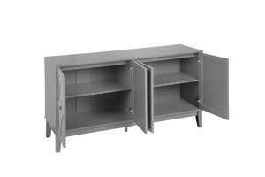 English Elm 4 Door Sideboard Buffet with Hand Carved Geometric Panels Black Oak Finish Raised Legs W688P359831