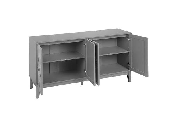 English Elm 4 Door Sideboard Buffet with Hand Carved Geometric Panels Black Oak Finish Raised Legs W688P359831