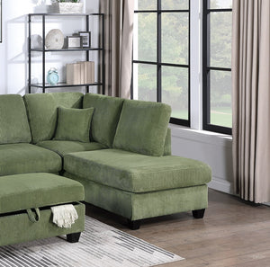 English Elm Gorgeous Sage Corduroy 3pc Sectional with USB LAF Sofa RAF Chaise & Storage Ottoman, Modern Comfort B011S01242