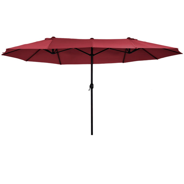 English Elm Outsunny Extra Large 15Ft Double-Sided Patio Umbrella With Crank, Wine Red Canopy For Stylish Coverage W2225P200608-GIGA