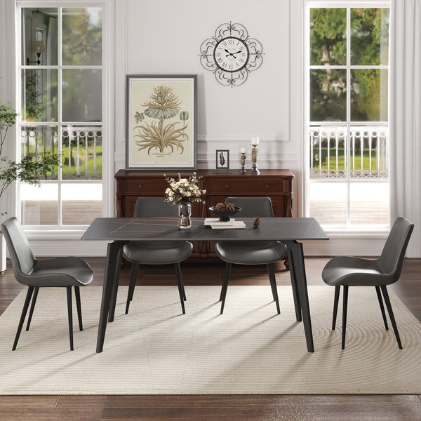 English Elm 62.99" Modern Artificial Stone Dining Table With Black Metal Legs – Seats 6 For Stylish Gatherings W1535S00513
