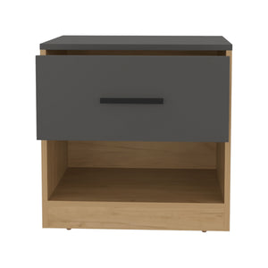 English Elm Nightstand, Compact Engineered Wood Design with Drawer and Open Shelf, Modern Eco-Friendly Finish Natural Wood 25.2 L x 20.87 W x 5.51 H B097P296846