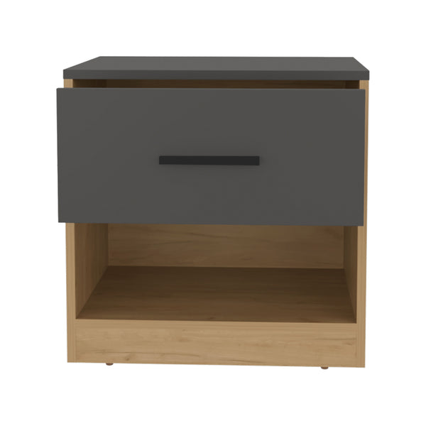 English Elm Nightstand, Compact Engineered Wood Design with Drawer and Open Shelf, Modern Eco-Friendly Finish Natural Wood 25.2 L x 20.87 W x 5.51 H B097P296846
