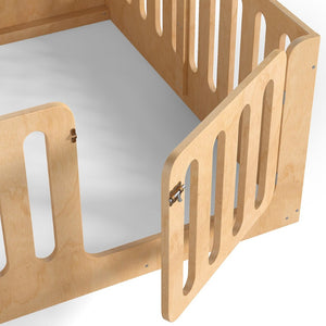 English Elm Queen Solid Pine Montessori Floor Bed for Kids with House Frame and Built-in Door Natural W5305P420640