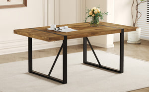 English Elm Rustic Industrial Wood Dining Table Seats Six with Powder Coated Black Metal Legs W1151P176379