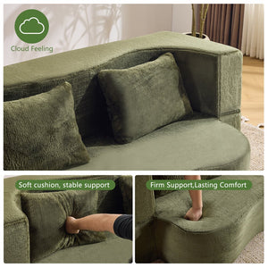 English Elm 71-inch plush folding sofa bed with high-density foam, faux fur futon convertible for guests and yoga Green W1829P362308