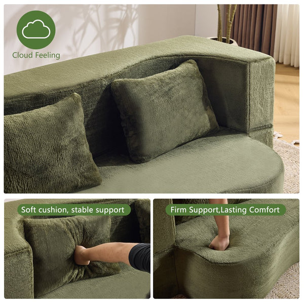 English Elm 71-inch plush folding sofa bed with high-density foam, faux fur futon convertible for guests and yoga Green W1829P362308