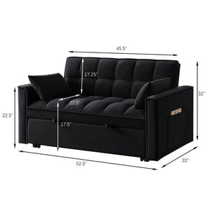 English Elm 4 Loveseat Sofa Bed with Storage Pockets & Armrests, Convertible Pull-Out Sleeper with Wheels, Tufted Comfort and Durable Frame for Small Spaces Black W2186P166127