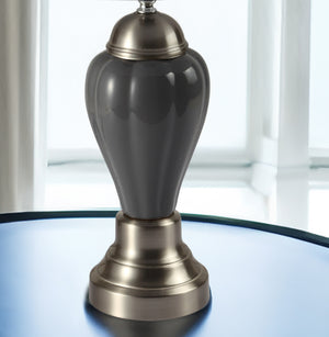 English Elm 1pc Elegant Crafted Table Lamp with Glossy Base and Metallic Accents, Pleated Shade, Modern Glow Gray 23.62 L x 17.91 W x 17.64 H B2741S00036