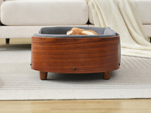 English Elm Scandinavian Mid-century Pet Sofa with Walnut Bentwood Back and Navy Velvet Cushion Dark Grey W794125938