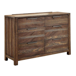 English Elm Contemporary Rustic Tone 1pc Dresser with Felt-Lined Top Drawers, Ball-Bearing Glides, Black Pulls, Bedroom Chic Natural,Rustic 59 L x 22 W x 40 H B2741P402819