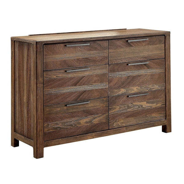 English Elm Contemporary Rustic Tone 1pc Dresser with Felt-Lined Top Drawers, Ball-Bearing Glides, Black Pulls, Bedroom Chic Natural,Rustic 59 L x 22 W x 40 H B2741P402819